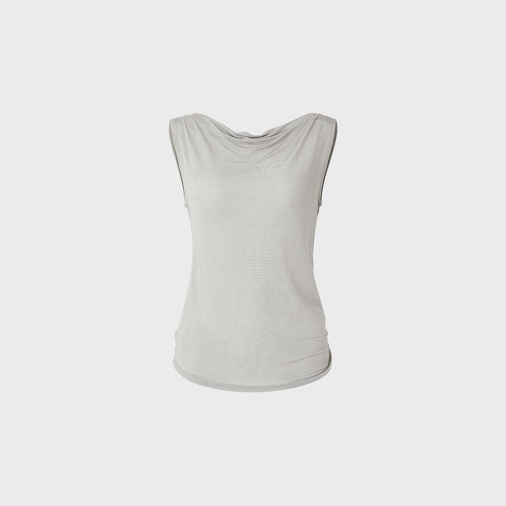 TEAK TIE NECK SLEEVELESS TOP (SILVER)