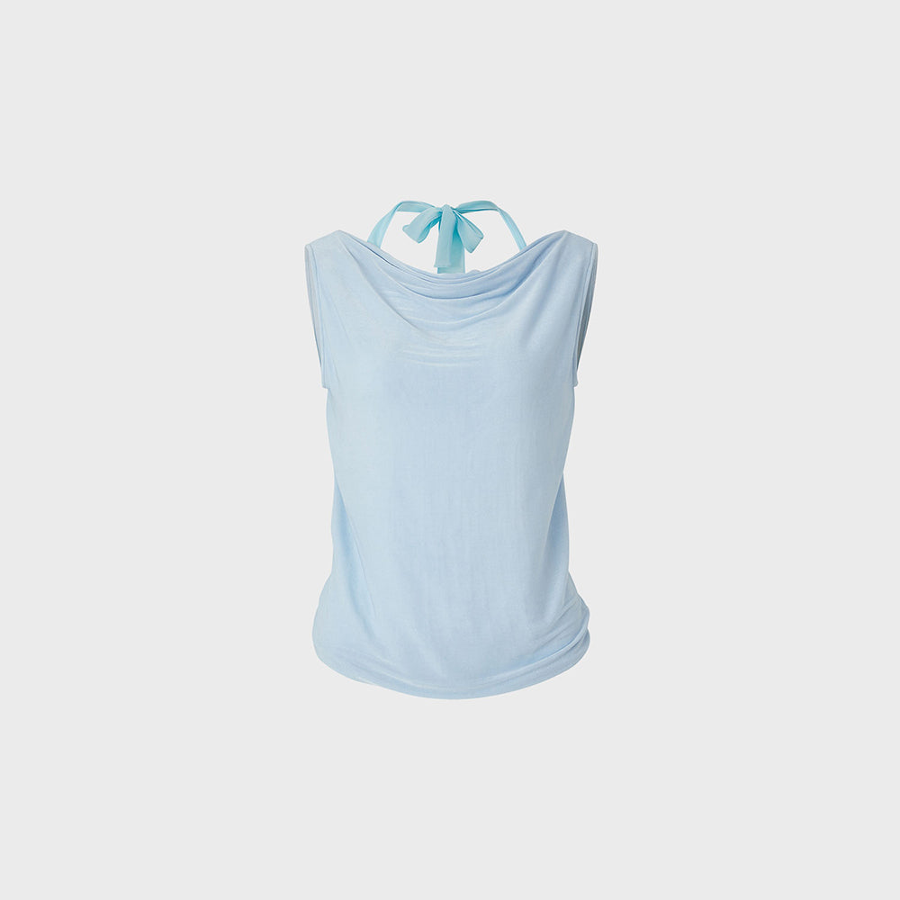TEAK TIE-NECK SLEEVELESS TOP (BLUE)