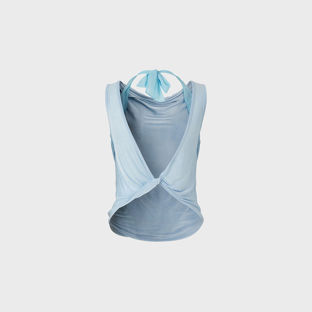 TEAK TIE-NECK SLEEVELESS TOP (BLUE)