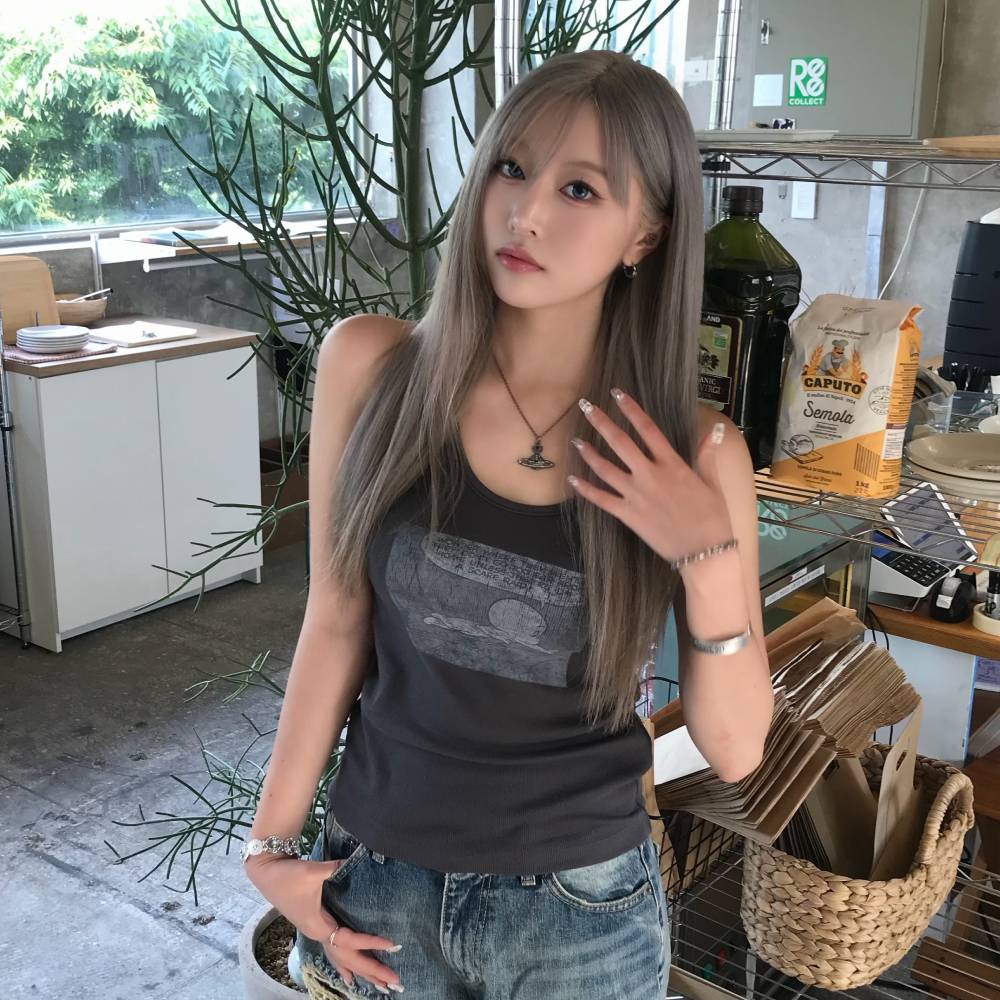 LUCKY CHOUETTE [CASPER X CHOUETTIES] Casper Graphic Sleeveless T-Shirt (dark grey) LATAX26960GYD