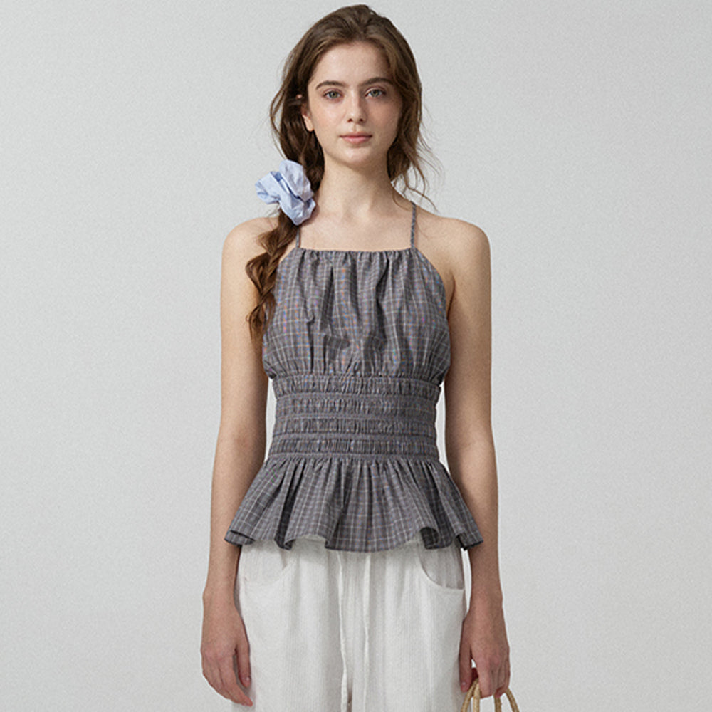 THE BARNNET Eddy Check Halter Neck Blouse_Grey