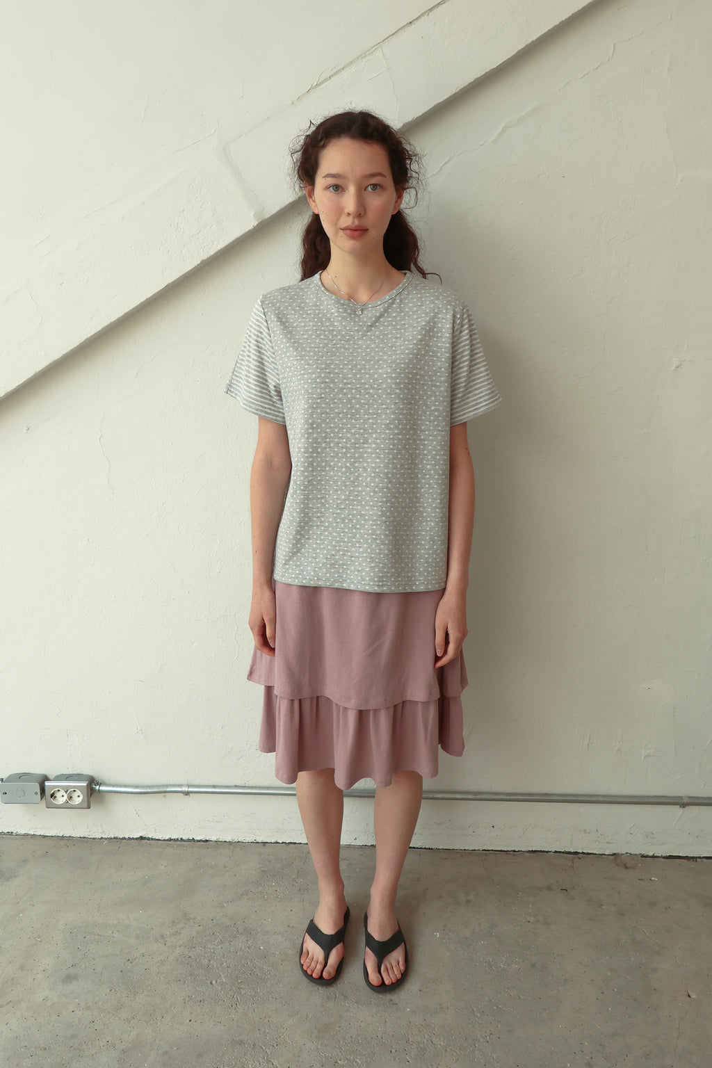 pesto [2nd reorder] DOT STRIPE DOUBLE SIDED T-SHIRT MOON