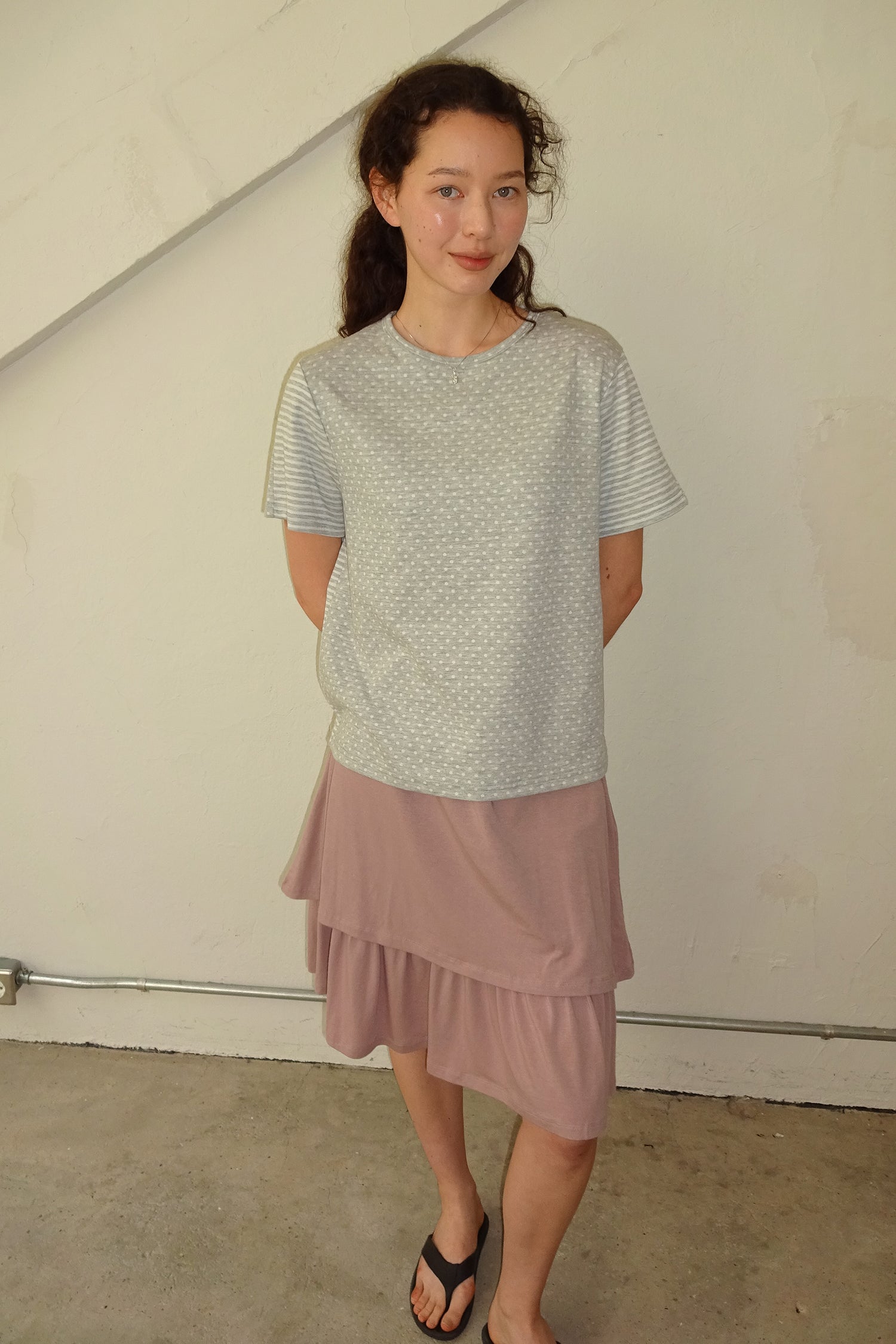 pesto [2nd reorder] DOT STRIPE DOUBLE SIDED T-SHIRT MOON