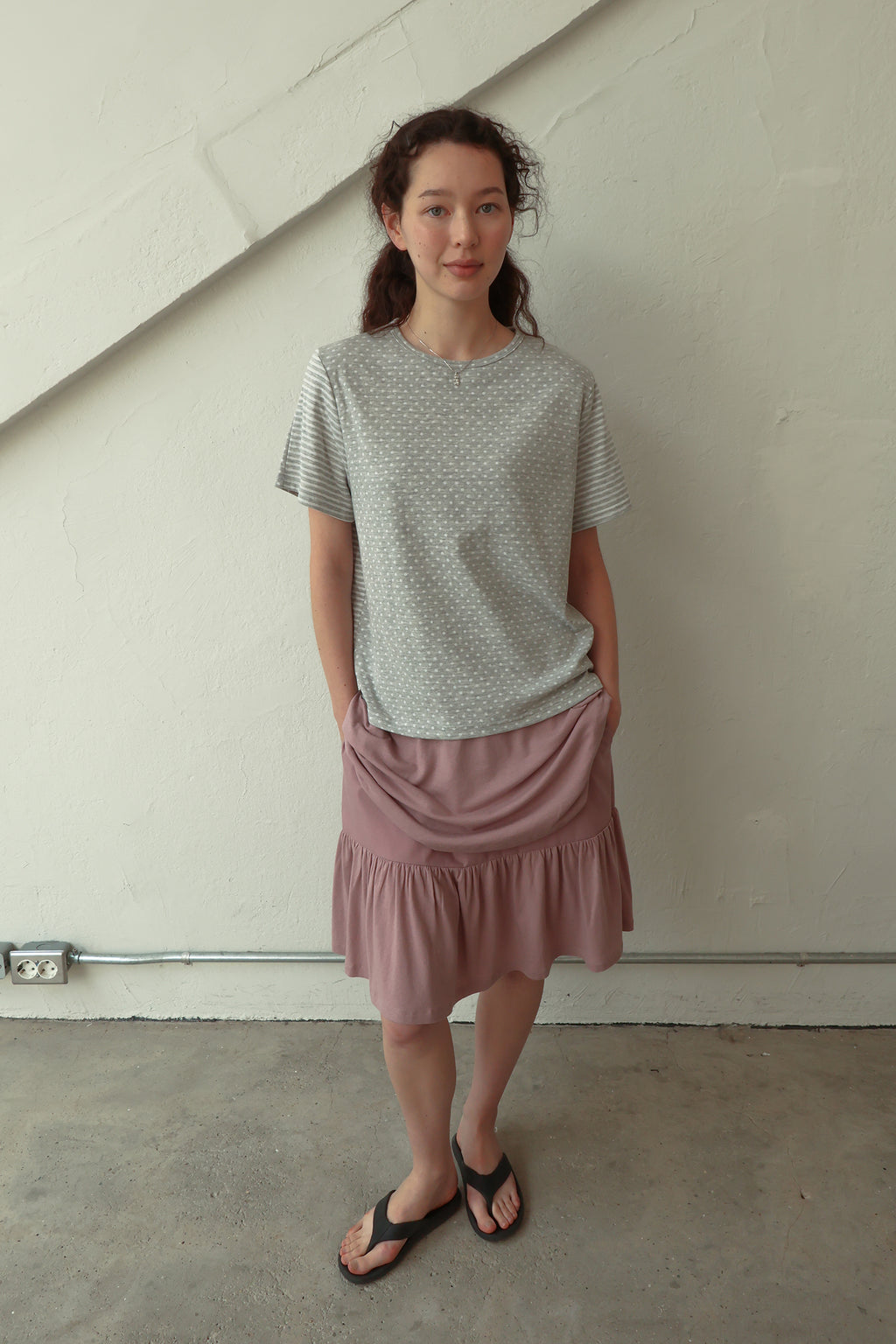 pesto [2nd reorder] DOT STRIPE DOUBLE SIDED T-SHIRT MOON