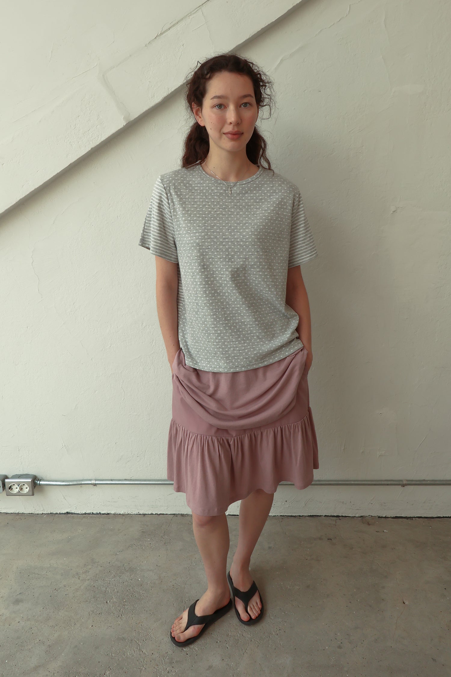 pesto [2nd reorder] DOT STRIPE DOUBLE SIDED T-SHIRT MOON