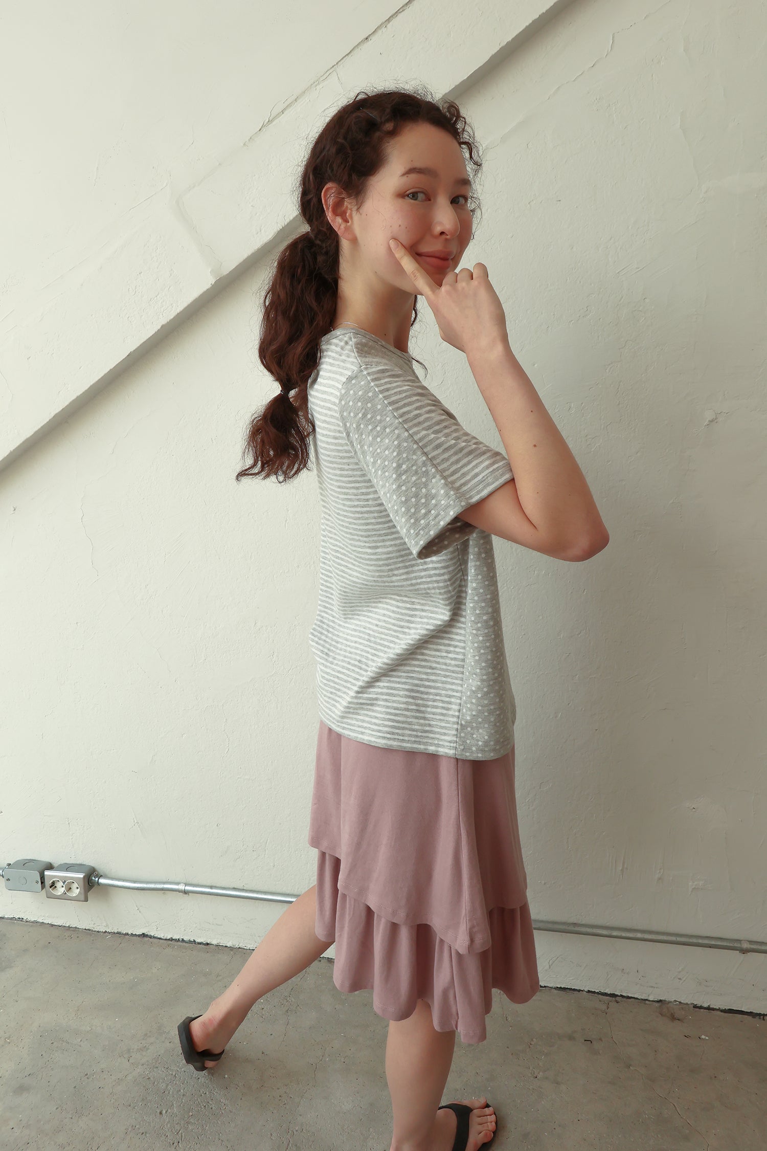 pesto [2nd reorder] DOT STRIPE DOUBLE SIDED T-SHIRT MOON