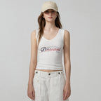 THE BARNNET Lois Ribbed Logo Tank Top_White