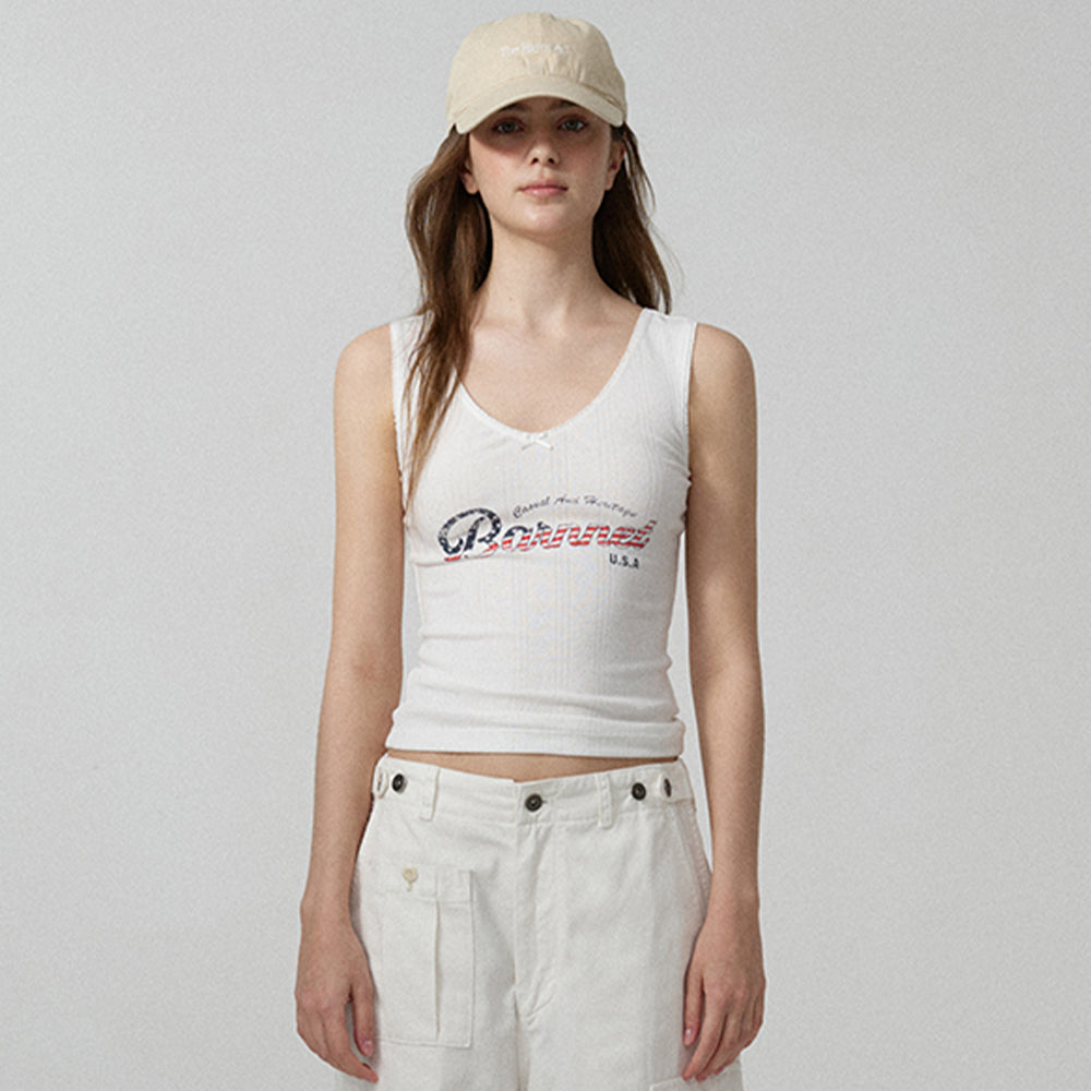 THE BARNNET Lois Ribbed Logo Tank Top_White