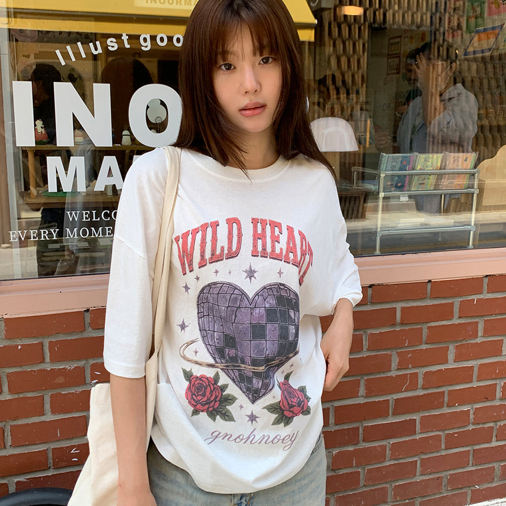 GNOHNOEY [3rd] Wild Heart Pigment Printing Tee (Ivory)