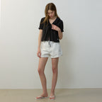 CITYBREEZE Frill V-neck short sleeve blouse_BLACK