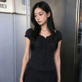 GENERAL IDEA WOMAN cap sleeve shirring puff blouse [BLACK] / GF2LBL516