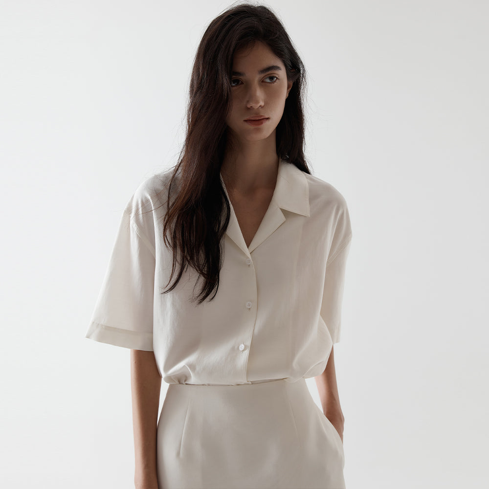 HAE BY HAEKIM [Essential] Open collar basic shirt_Ivory