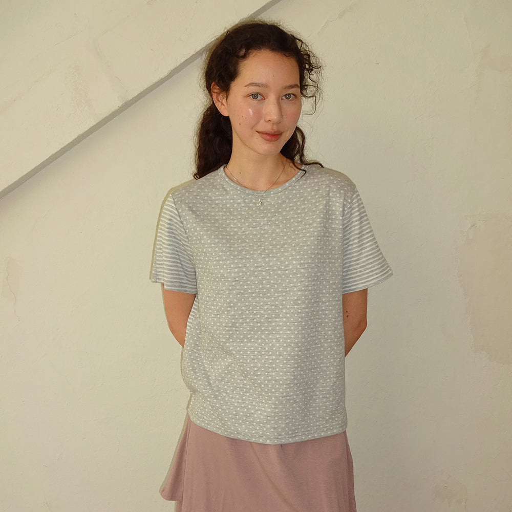 pesto [2nd reorder] DOT STRIPE DOUBLE SIDED T-SHIRT MOON
