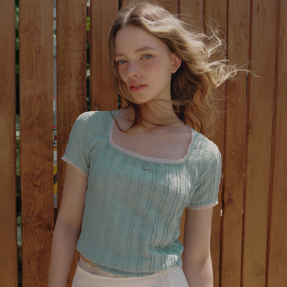 TWEE Weir Lace Layered Square Short Sleeve T-Shirt