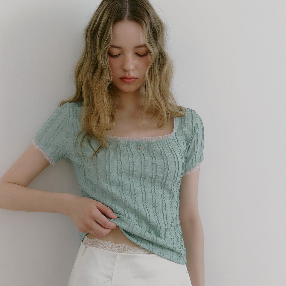 TWEE Weir Lace Layered Square Short Sleeve T-Shirt