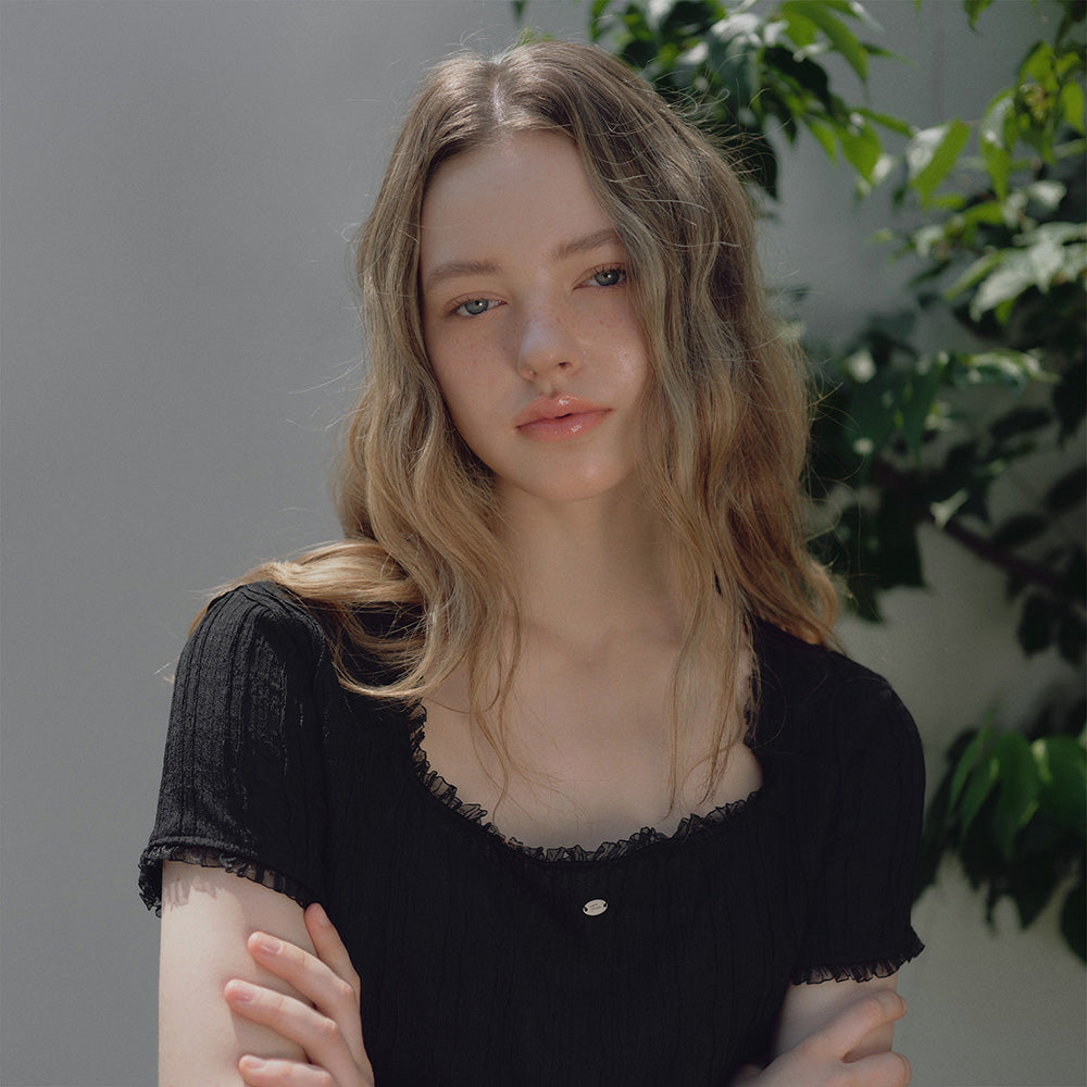 TWEE Weir Lace Layered Square Short Sleeve T-Shirt