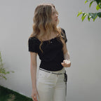 TWEE Weir Lace Layered Square Short Sleeve T-Shirt