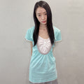 oafish Shirring U neck T-shirts, Mint