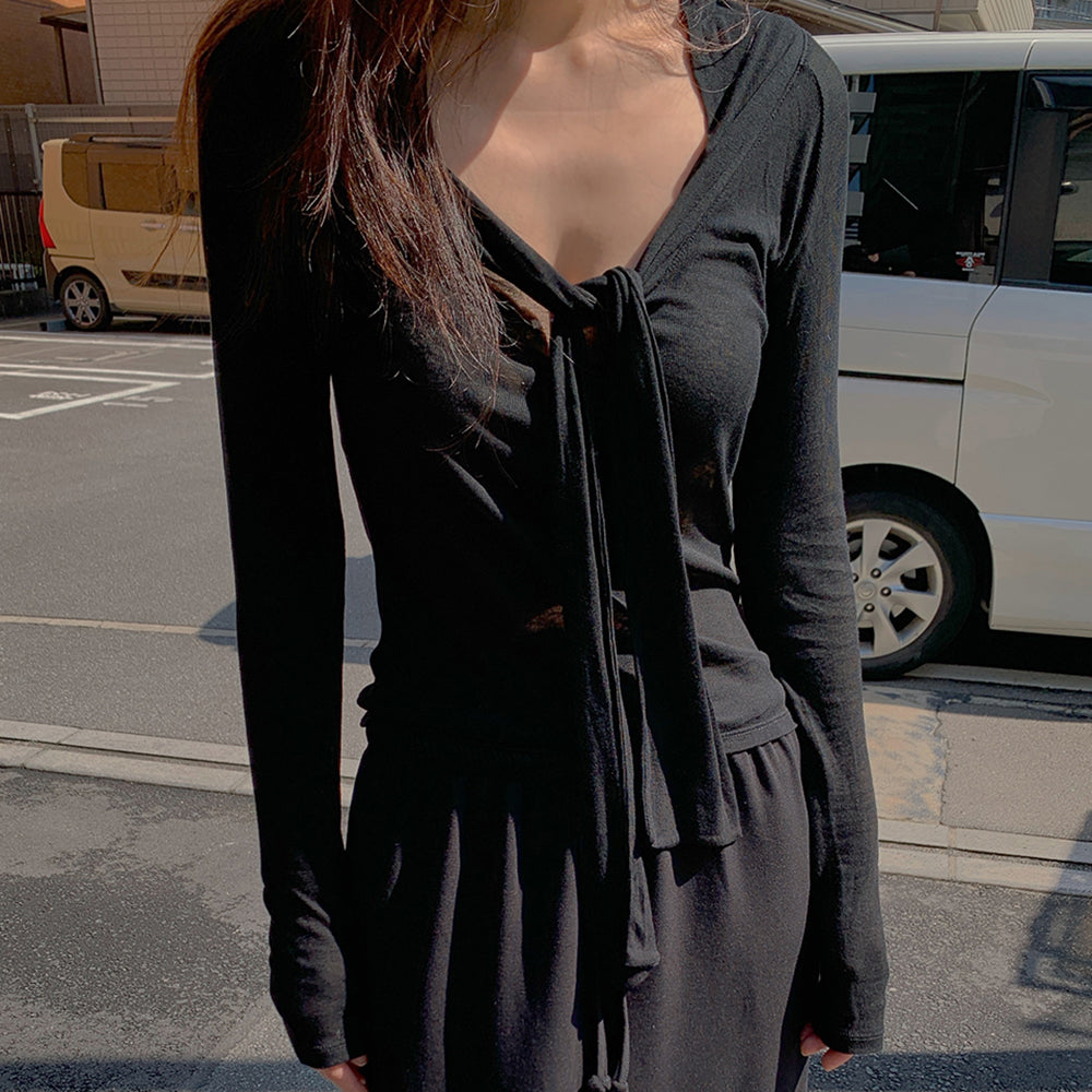PIVER [5th]Ribbon tie top_black