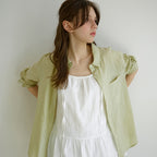 LETTER FROM MOON Letters see-through striped shirt (olive)