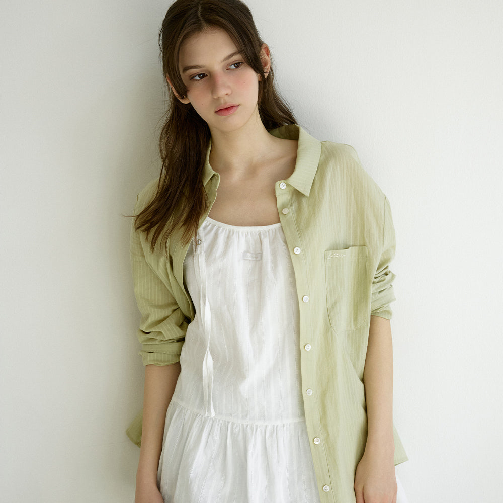 LETTER FROM MOON Letters see-through striped shirt (olive)