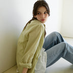 LETTER FROM MOON Letters see-through striped shirt (olive)
