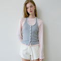 LETTER FROM MOON Letters lace button halterneck top (melange gray)