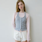 LETTER FROM MOON Letters lace button halterneck top (melange gray)