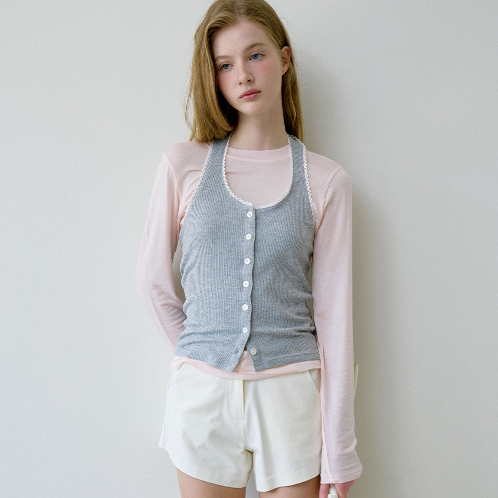 LETTER FROM MOON Letters lace button halterneck top (melange gray)