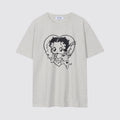 BETTY BOOP Betty Boop Stamp Heart Burst Overfit Short Sleeve T-Shirt_Oatmeal
