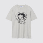 BETTY BOOP Betty Boop Stamp Heart Burst Overfit Short Sleeve T-Shirt_Oatmeal