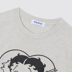 BETTY BOOP Betty Boop Stamp Heart Burst Overfit Short Sleeve T-Shirt_Oatmeal