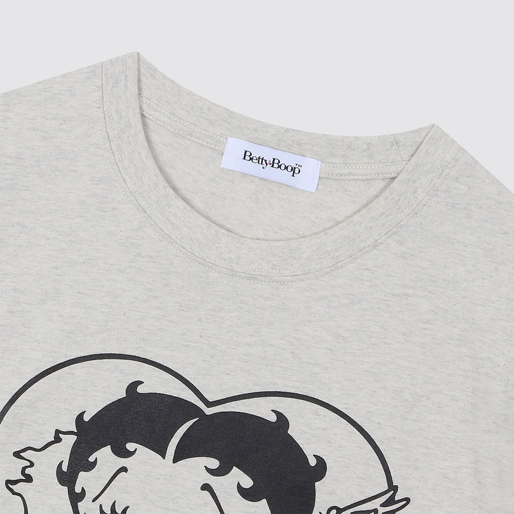 BETTY BOOP Betty Boop Stamp Heart Burst Overfit Short Sleeve T-Shirt_Oatmeal