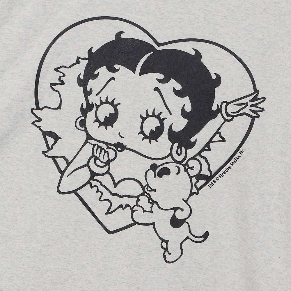BETTY BOOP Betty Boop Stamp Heart Burst Overfit Short Sleeve T-Shirt_Oatmeal
