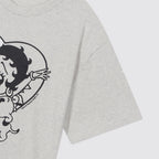 BETTY BOOP Betty Boop Stamp Heart Burst Overfit Short Sleeve T-Shirt_Oatmeal