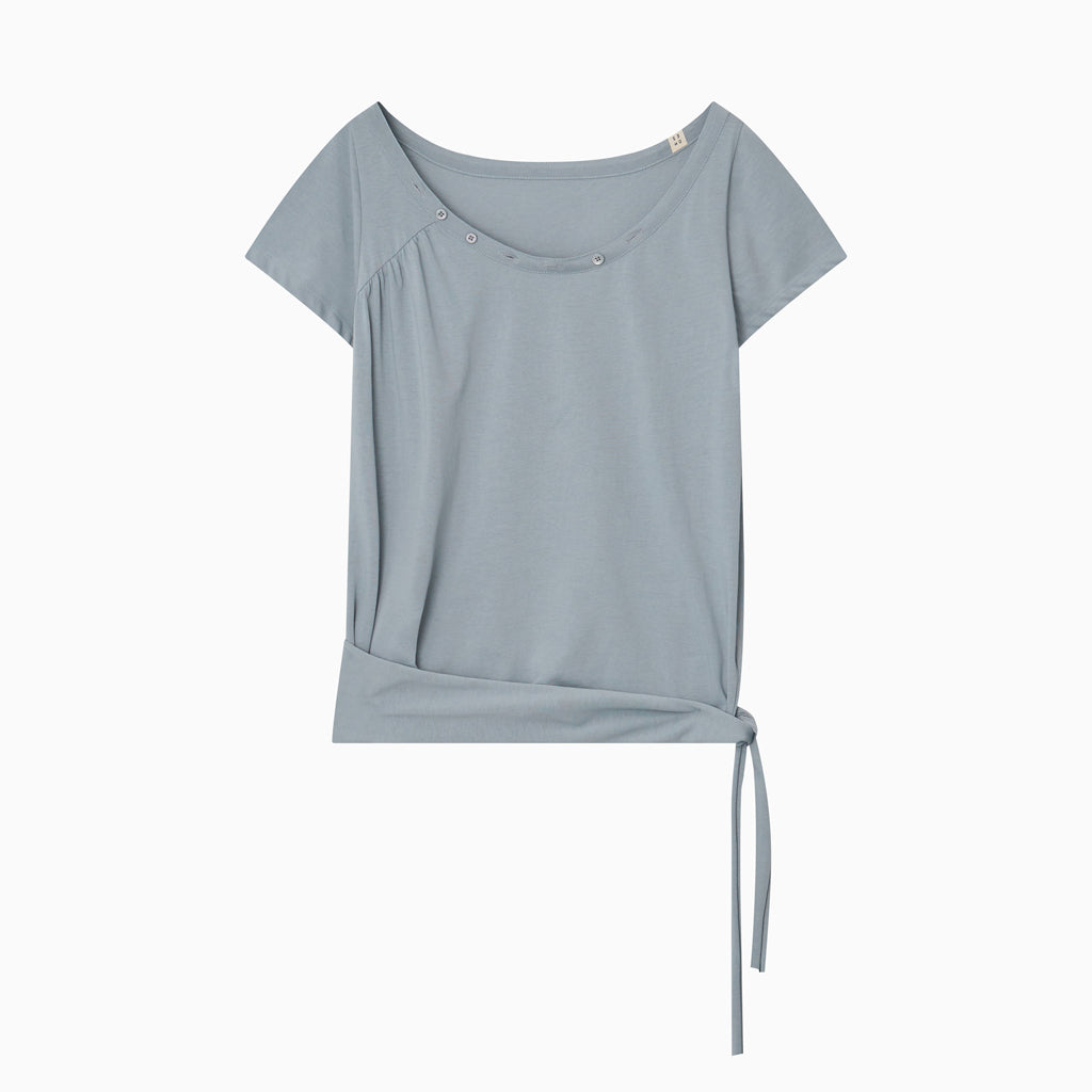 OHESHIO ONE-SHOULDER WRAP T-SHIRT, GRAY