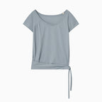 OHESHIO ONE-SHOULDER WRAP T-SHIRT, GRAY