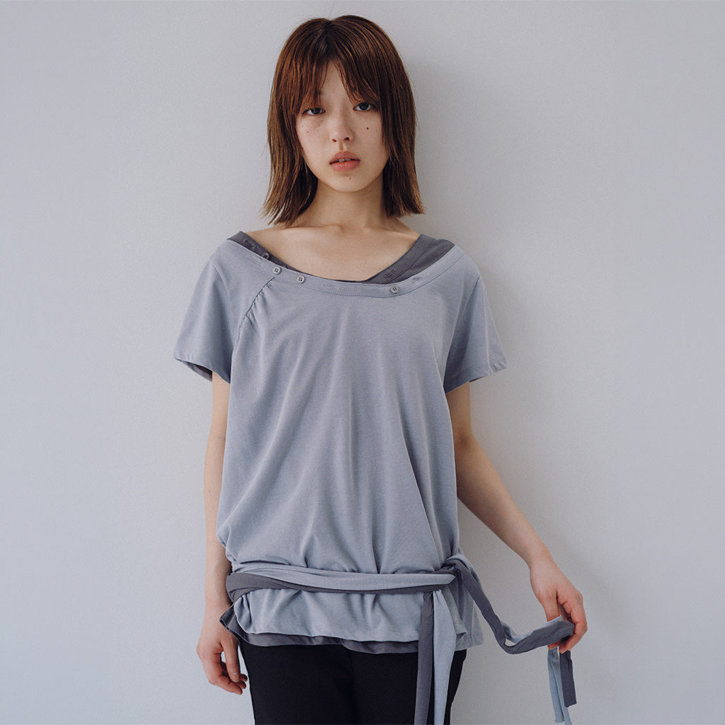 OHESHIO ONE-SHOULDER WRAP T-SHIRT, GRAY