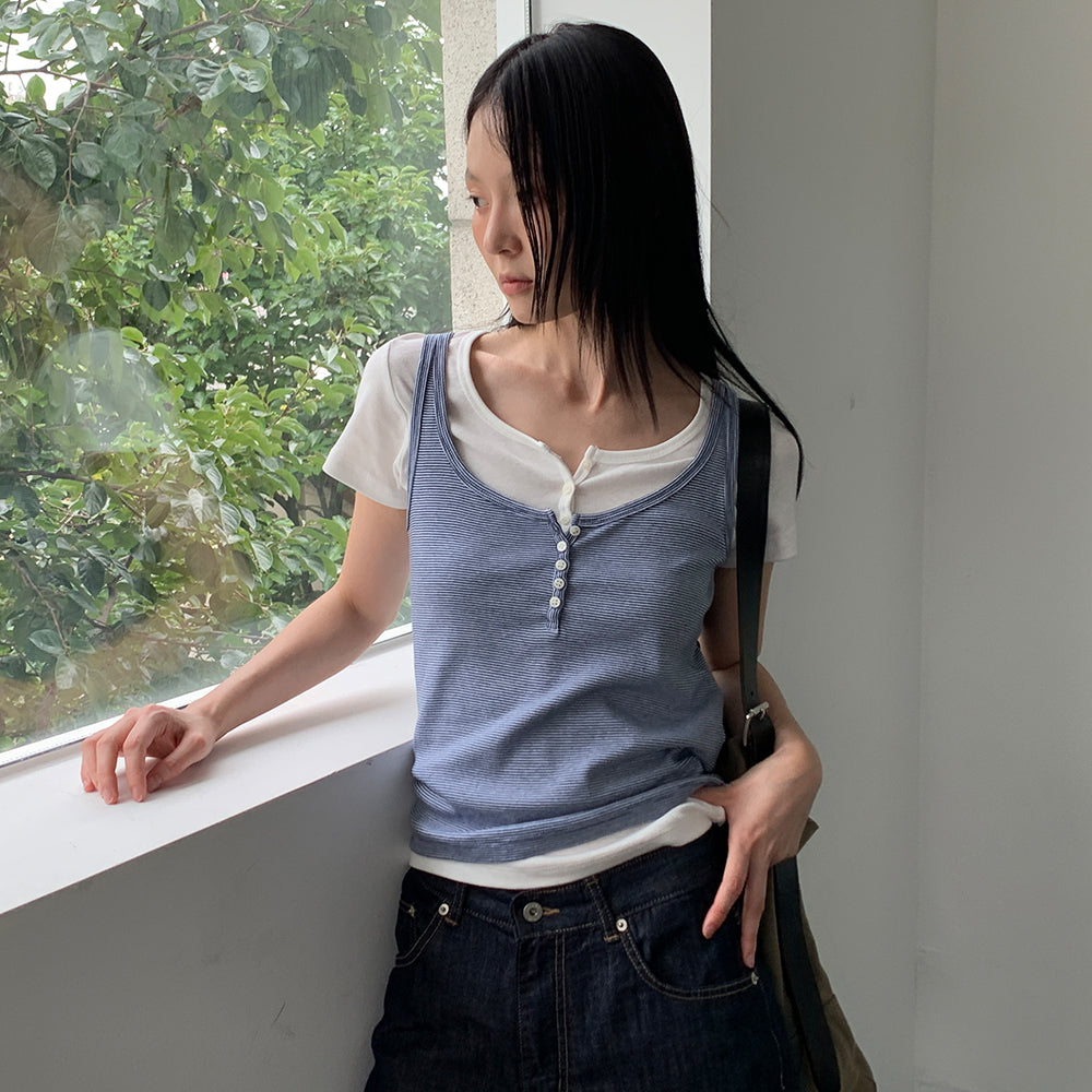 CORE DE Baby stripe button sleeveless (navy)