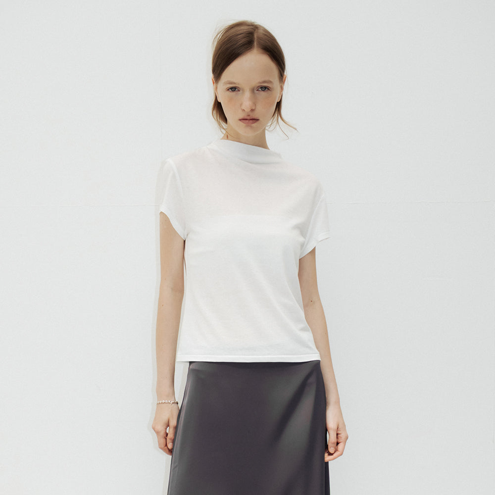 le ete Mock Cap-Sleeve Top in White