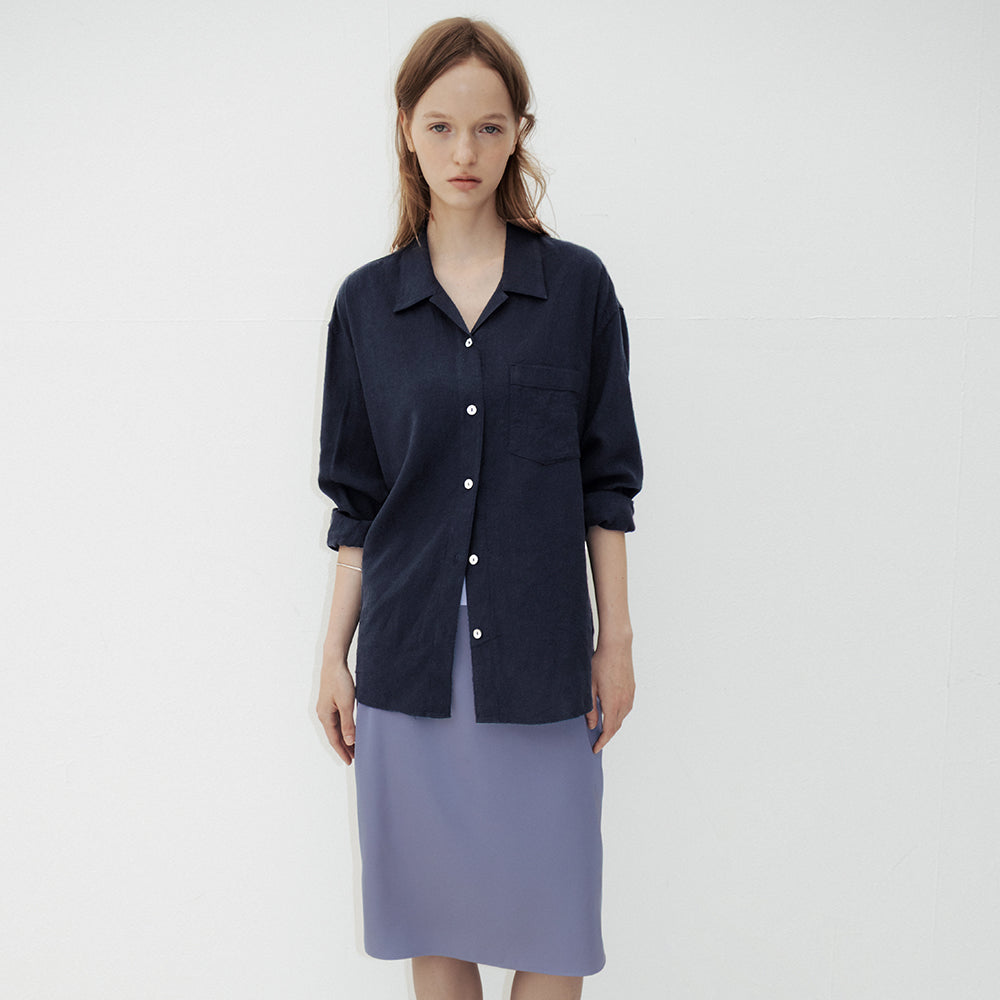 le ete Linen Cabana Shirt Jacket in Navy