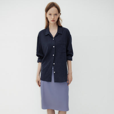 Linen Cabana Shirt Jacket in Navy
