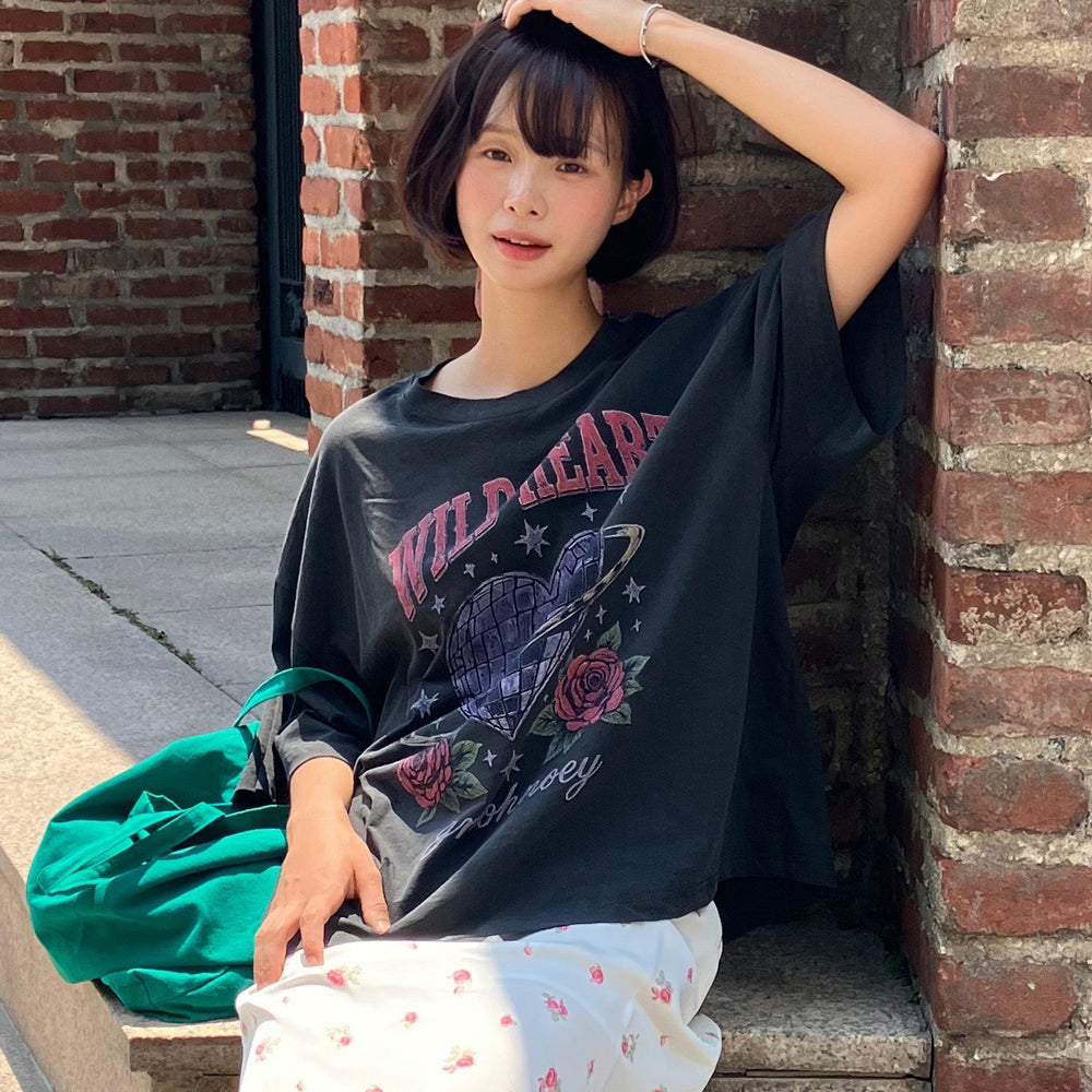 GNOHNOEY [4th] [Hanbit pick] Wild Heart Pigment Printing Tee (Charcoal)
