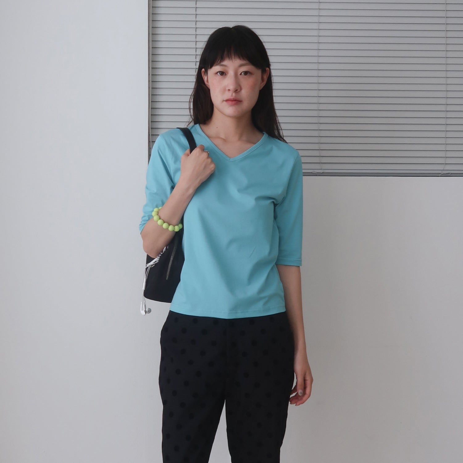 MA JOURNÉE V-NECK MID SLEEVE T-SHIRT_AQUA