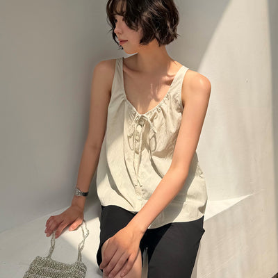 String Detail Sleeveless Blouse(Beige)