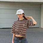 STUDIO TOMBOY Multi-stripe cropped t-shirt_Rust 9176322976