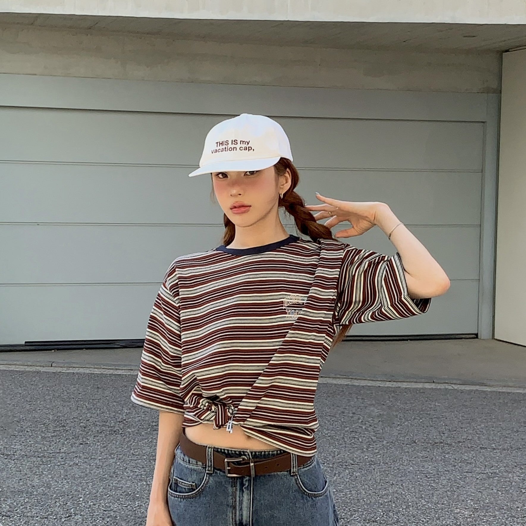 STUDIO TOMBOY Multi-stripe cropped t-shirt_Rust 9176322976