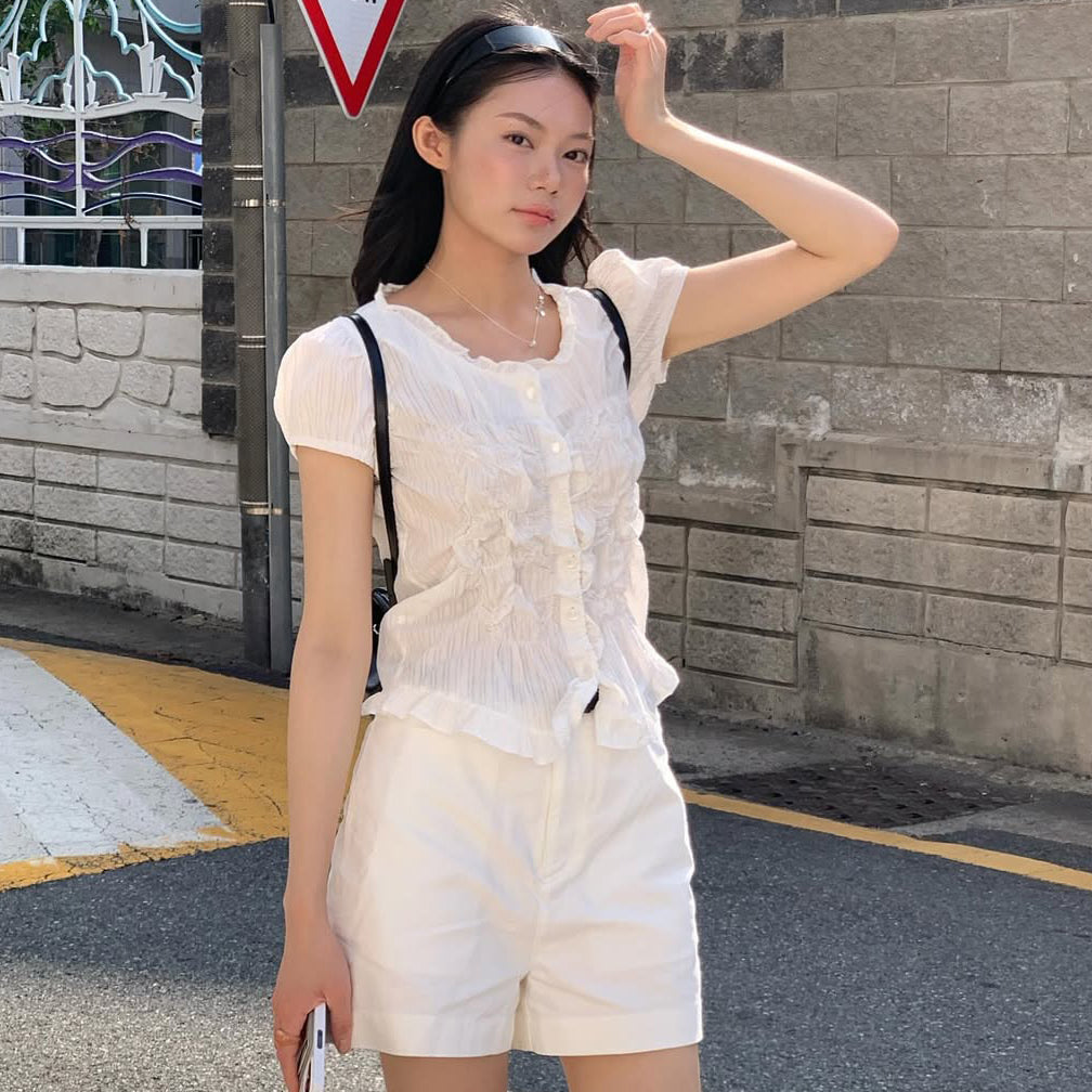 FLAREUP Saya Frill Puff Blouse (FL-180_White)