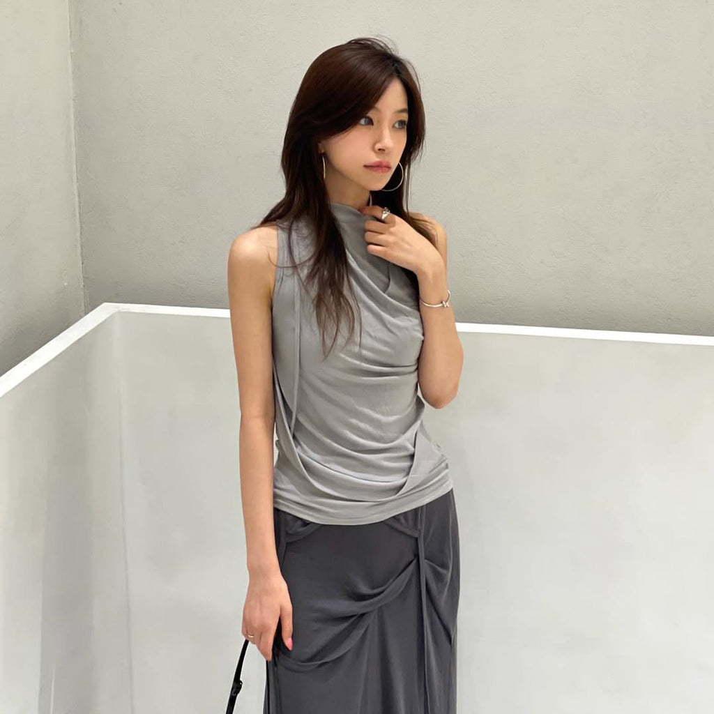 FLAREUP Draped Sleeveless Top (FL-135_Gray)