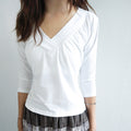 ODDME Shirring V-neck Top -White